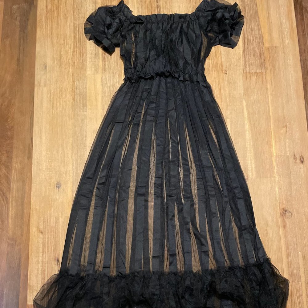 Black Stripey Sheer Ruffle Dress